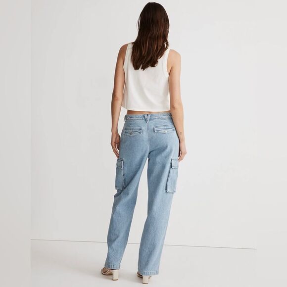 Madewell Low-Slung Straight Cargo Jeans Size 33 in Coleman Wash NWT - Picture 4 of 10